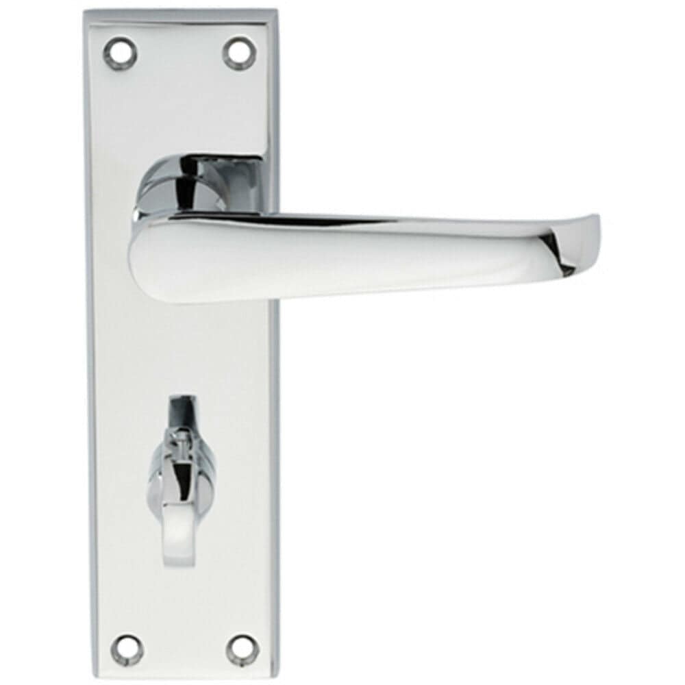 Loops PAIR Straight Victorian Lever on Bathroom Backplate 150 x 43mm Polished Chrome