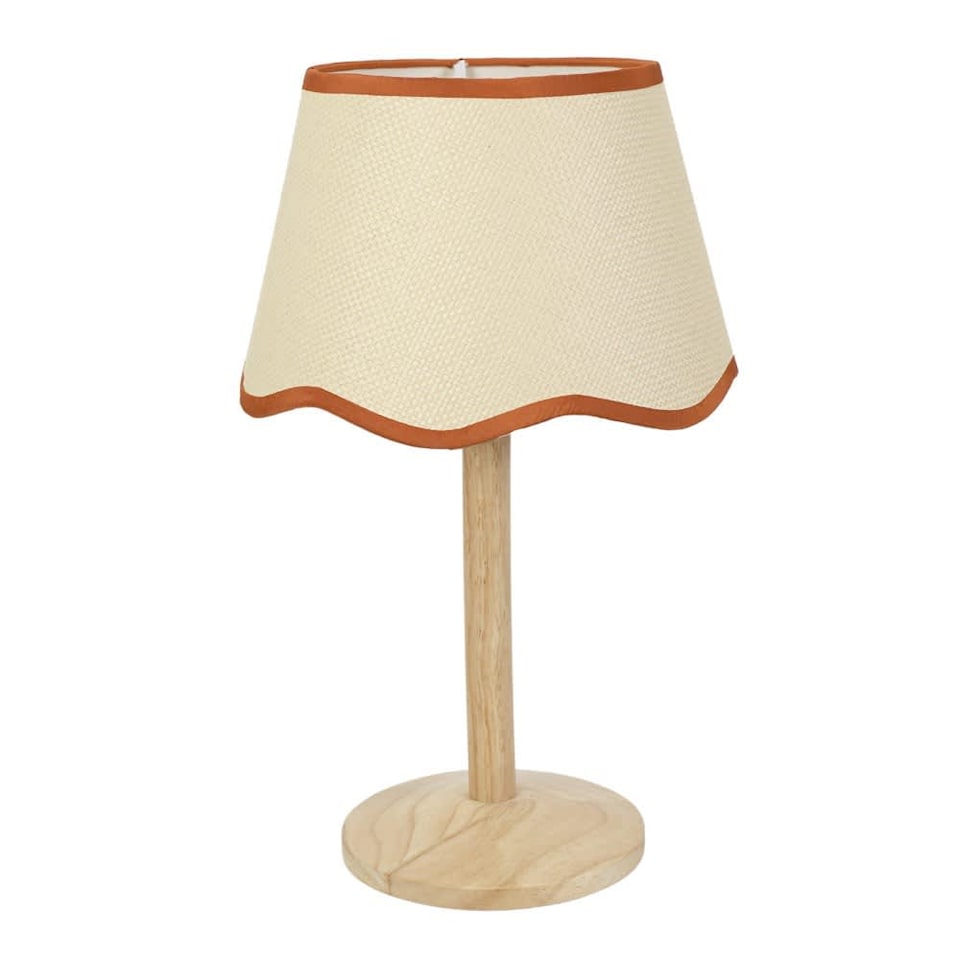 image 1 of ValueLights Triston Light Wood Table Lamp Scallop Rust Trim Taper Shade