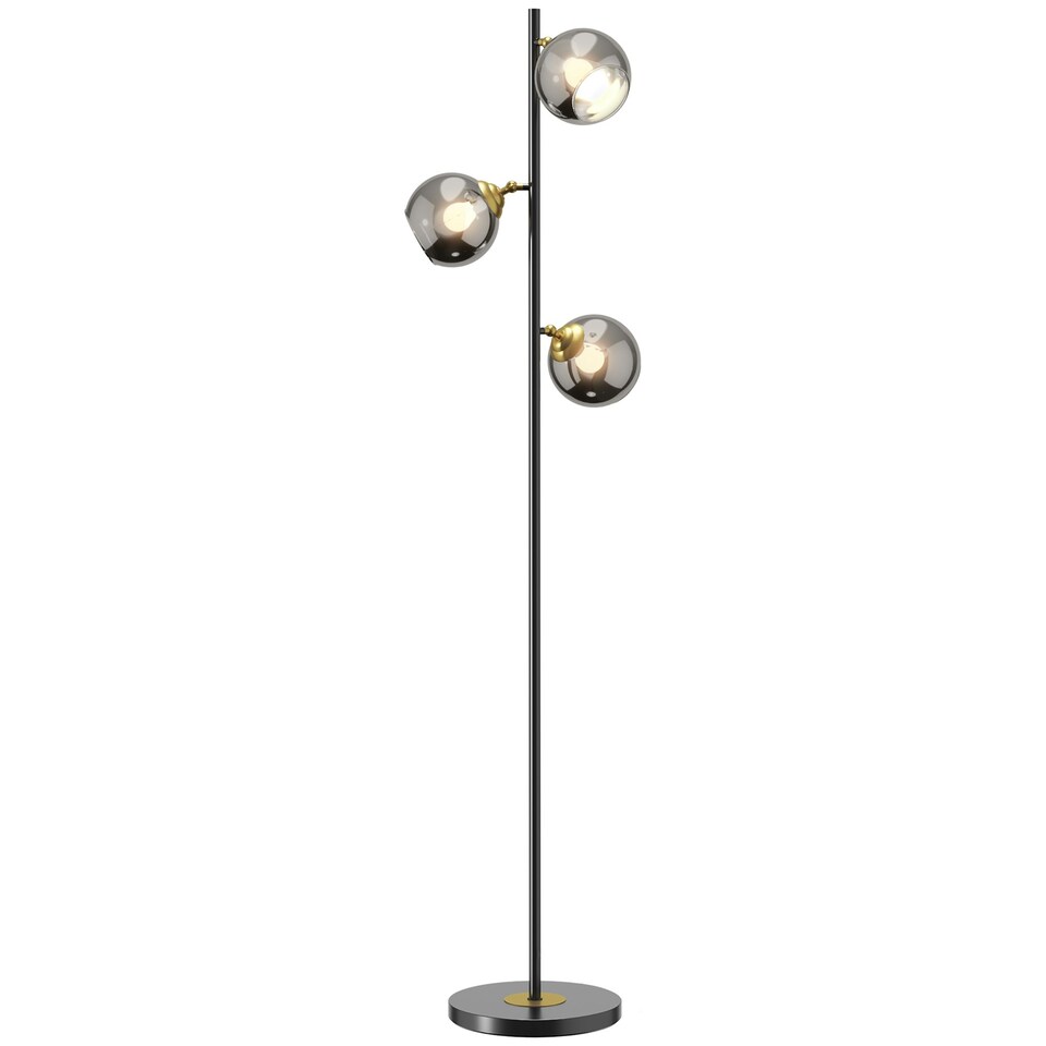 image 1 of HOMCOM Modern Floor Lamp with Glass Global Shade, 3 Light, for Living Room