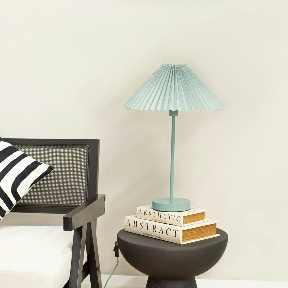 image 1 of ValueLights Akira Blue Pleated Shade Side Table Lamp