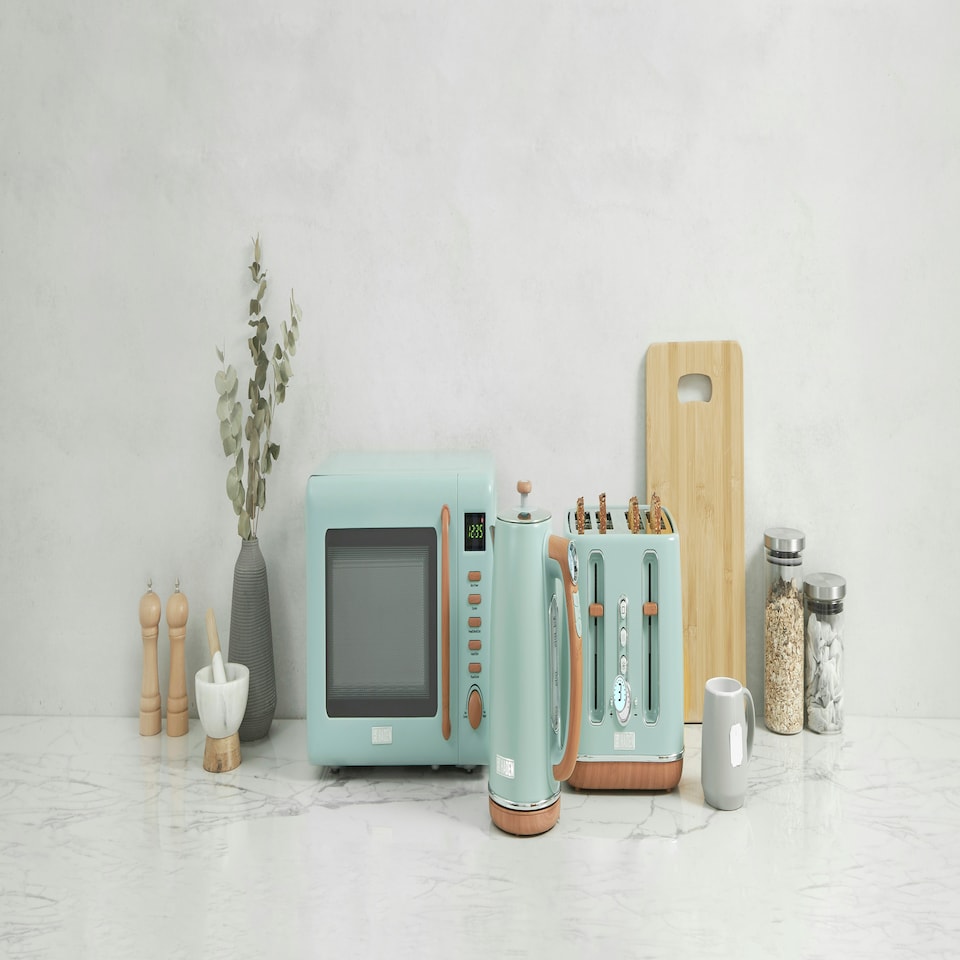 image 1 of HADEN Dorchester Sage Triple Pack - Kettle, 4 Slice Toaster & Microwave Oven