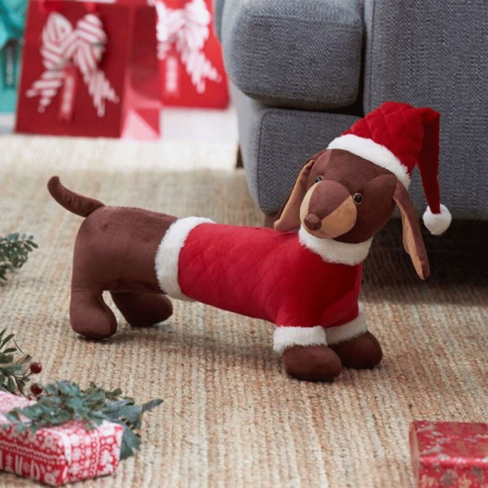 image 1 of 55cm Red and White Plush Donovan Dachshund Christmas Decoration
