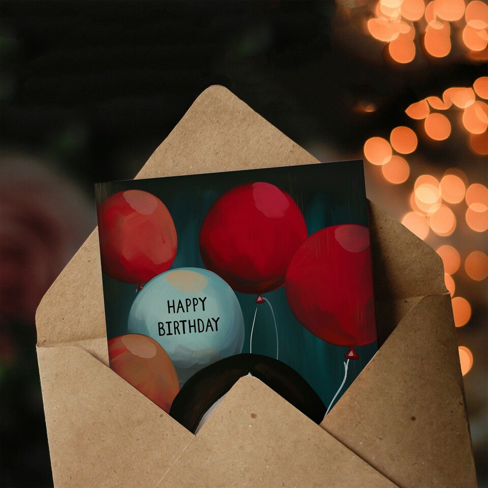 image 1 of Creepy Cute Doll Balloons Bundle Woman Her Birthday Card