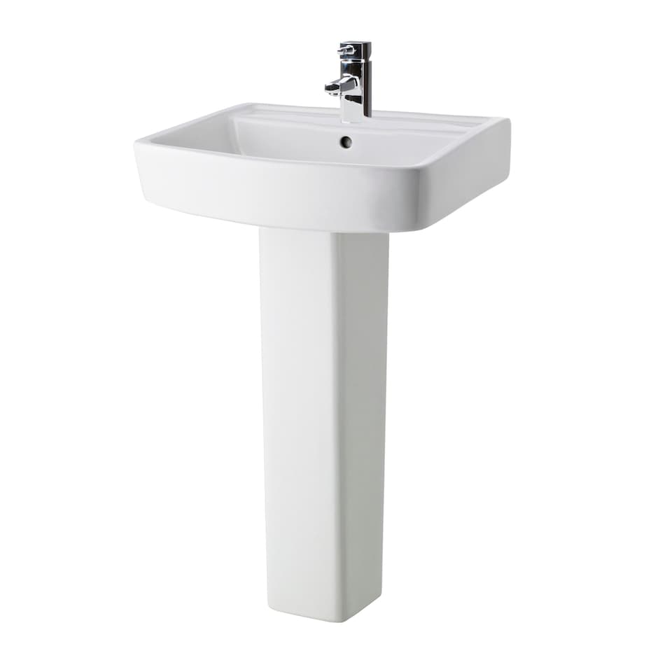 image 1 of Square 1 Tap Hole Basin Full Pedestal 520mm | White | White | 420 x 520 x 820mm