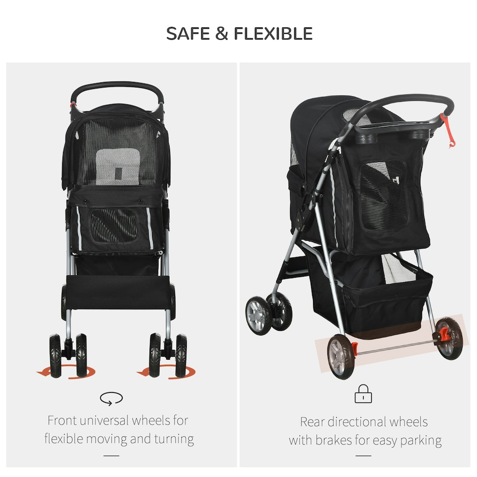 image 1 of PawHut Pet Stroller Carrier Foldable Deluxe Jogger Walk Travel Dog Cat Black