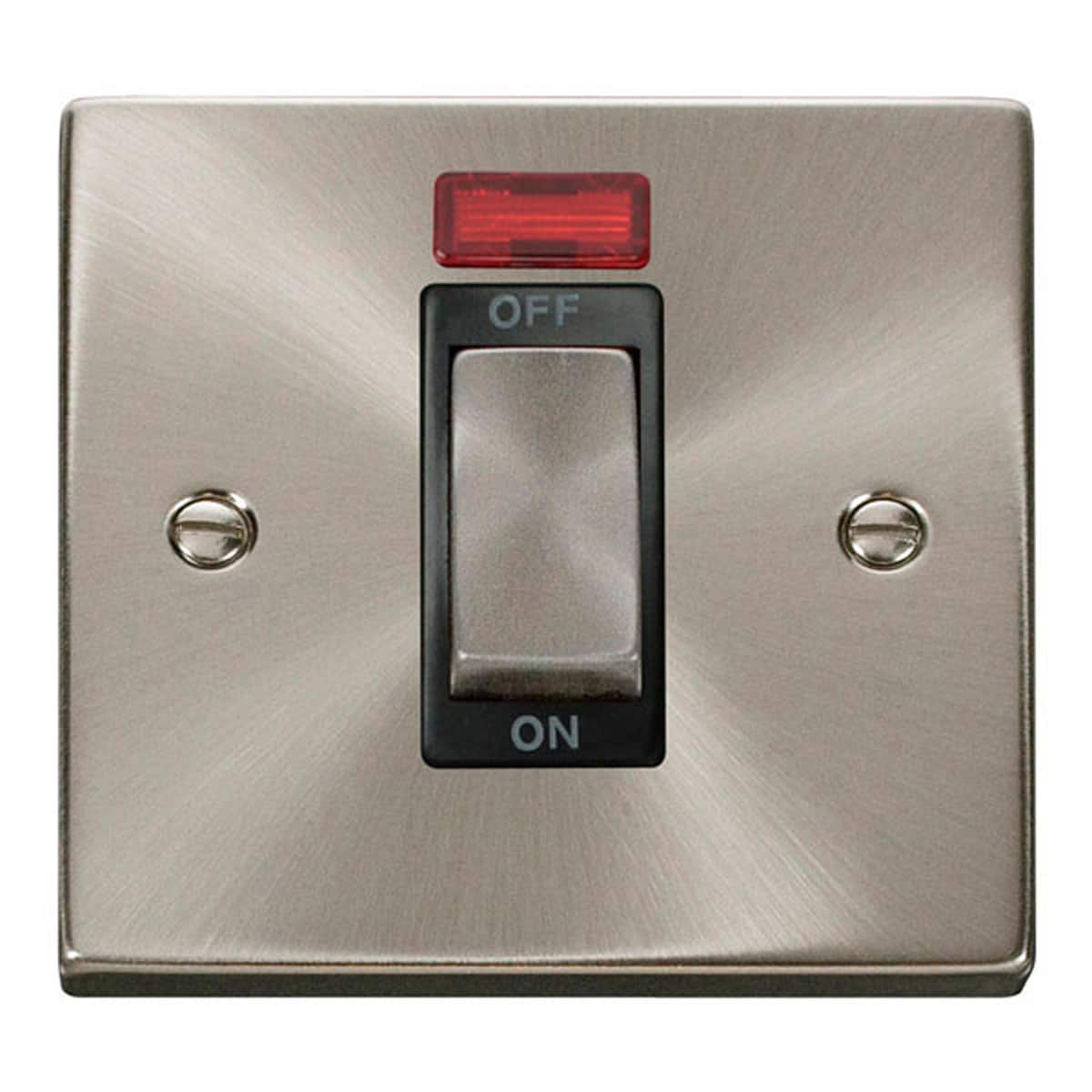 SE Home Satin / Brushed Chrome 1 Gang Ingot Size 45A Switch With Neon in Metallic Silver