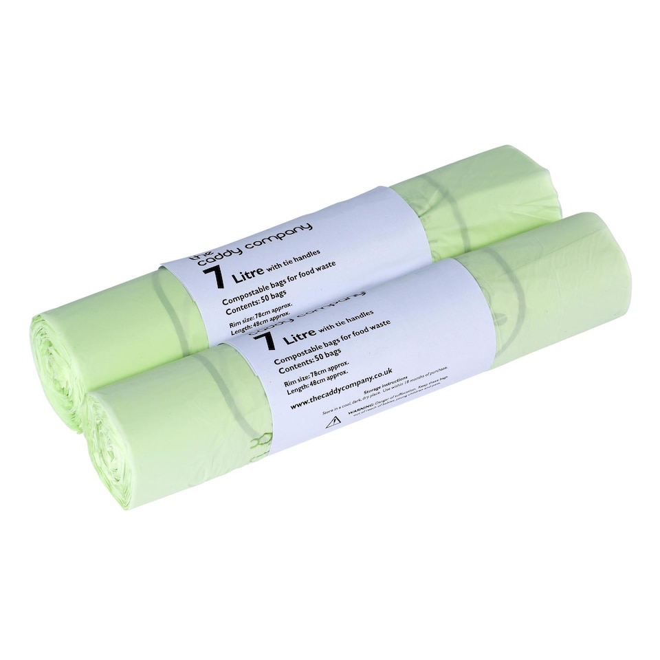 image 1 of The Caddy Company 7 Litre Tie Handle Compostable Food Waste Bin Bags - 2 Rolls