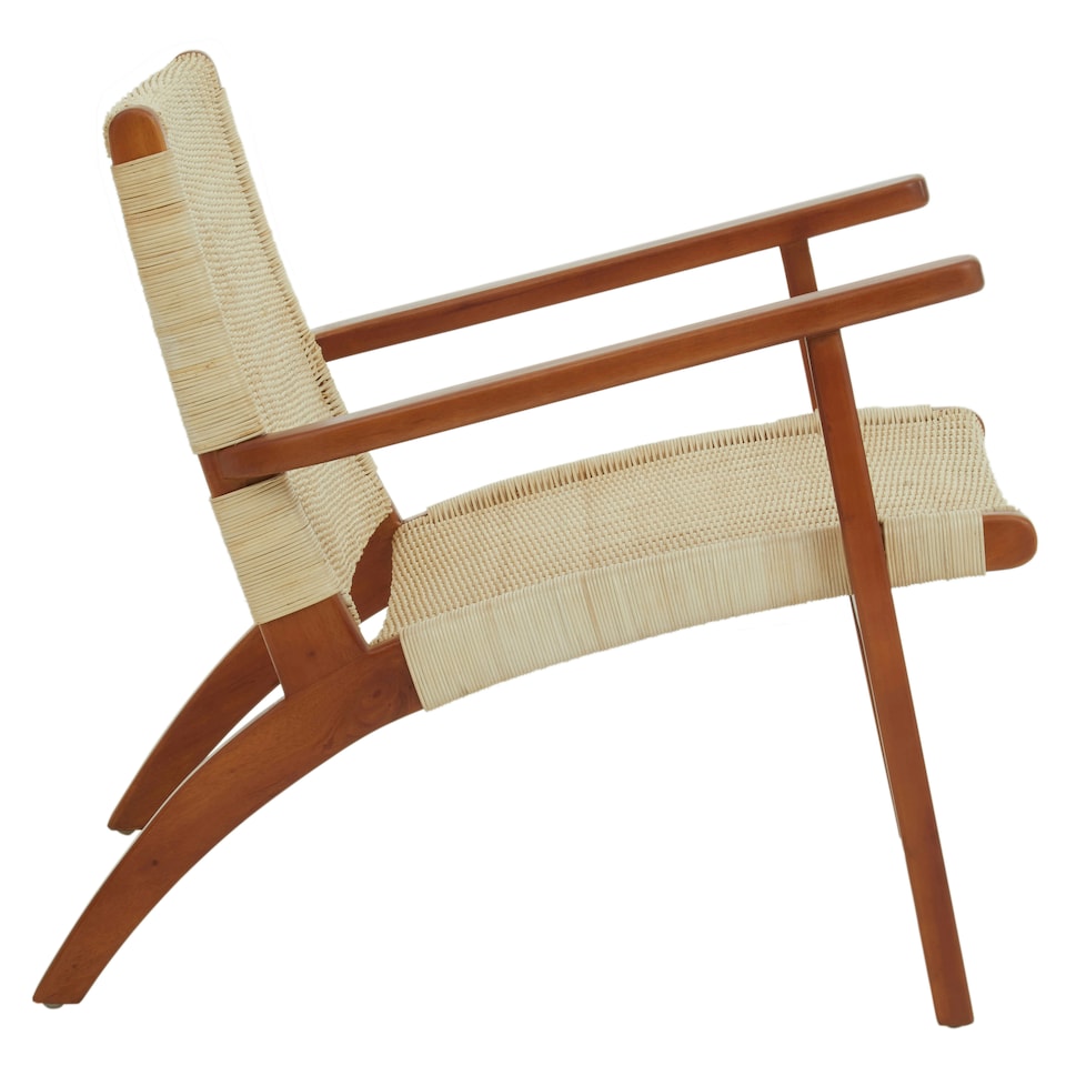 image 1 of Interiors by Premier Rattan Woven Reclined Wood Chair, Wooden Frame Rattan Patio Chair, Rattan Outdoor Chair for Garden