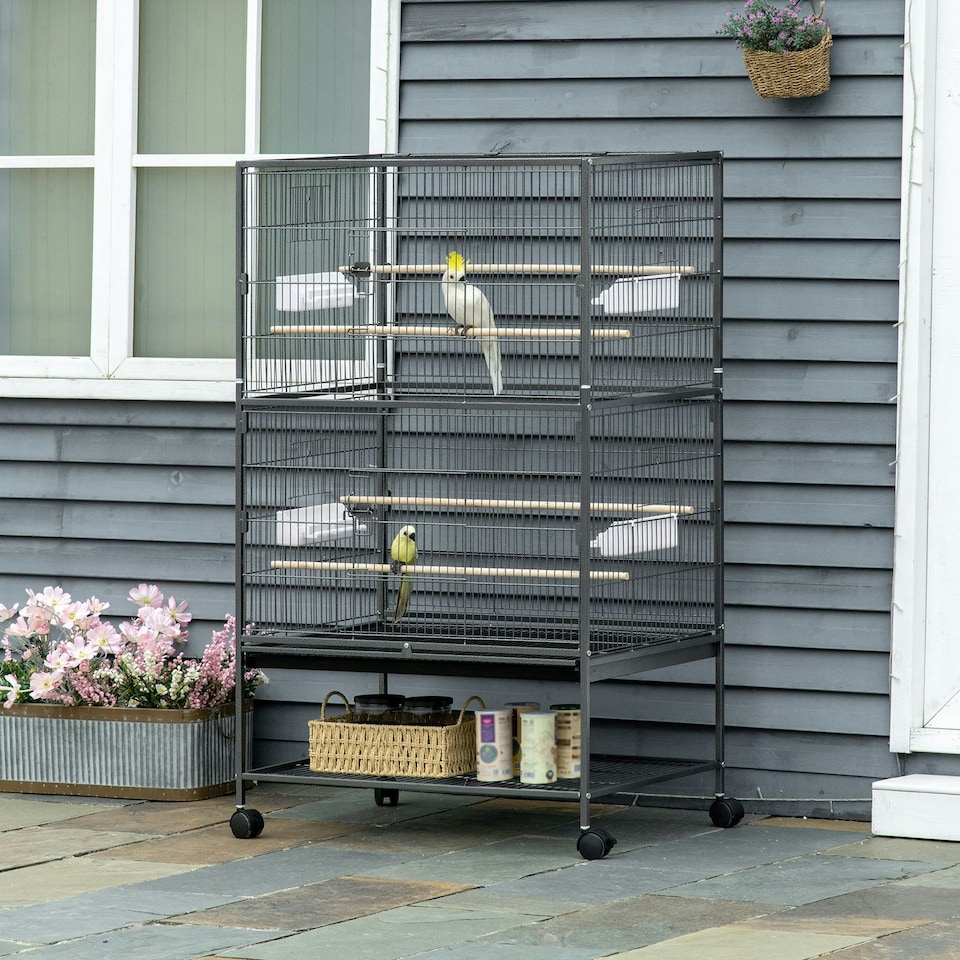 image 1 of PawHut Large Bird Cage Budgie Cage for Finch Canaries Parrot with Stand Grey