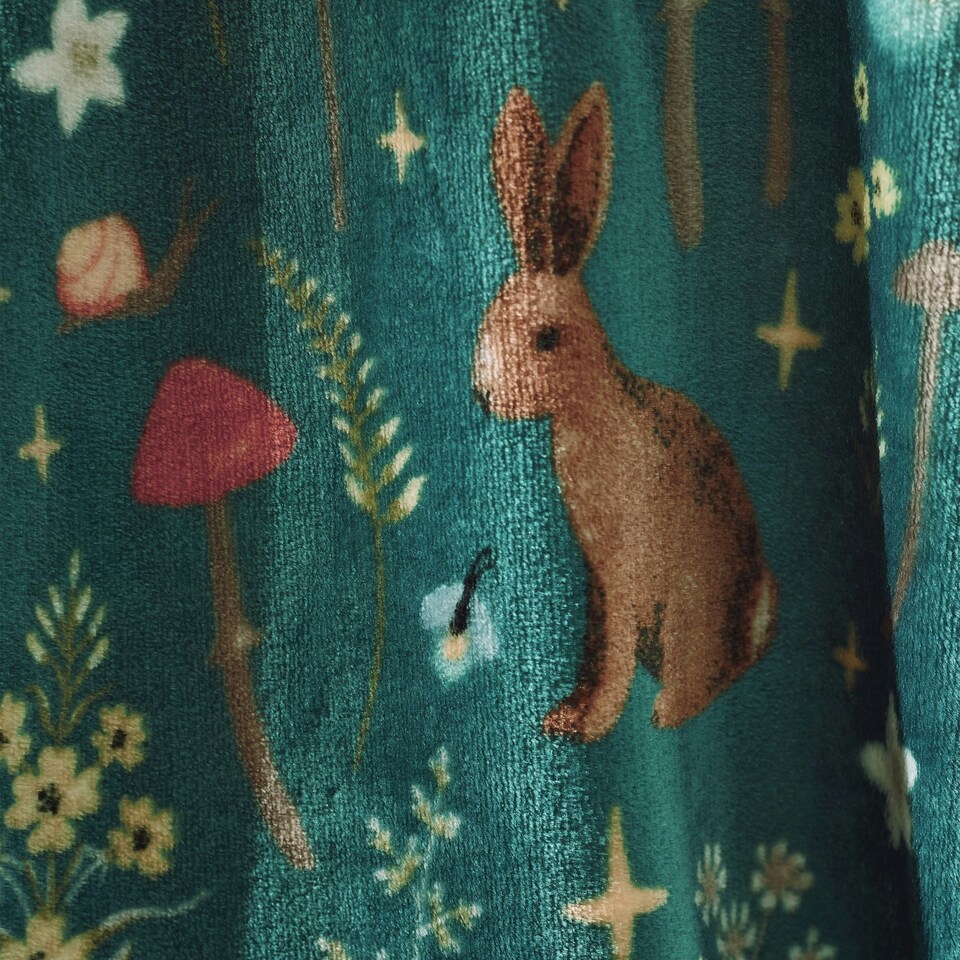 image 1 of Catherine Lansfield Enchanted Twilight Animals Cosy Fleece Blanket Throw Forest Green Green | Forest Green