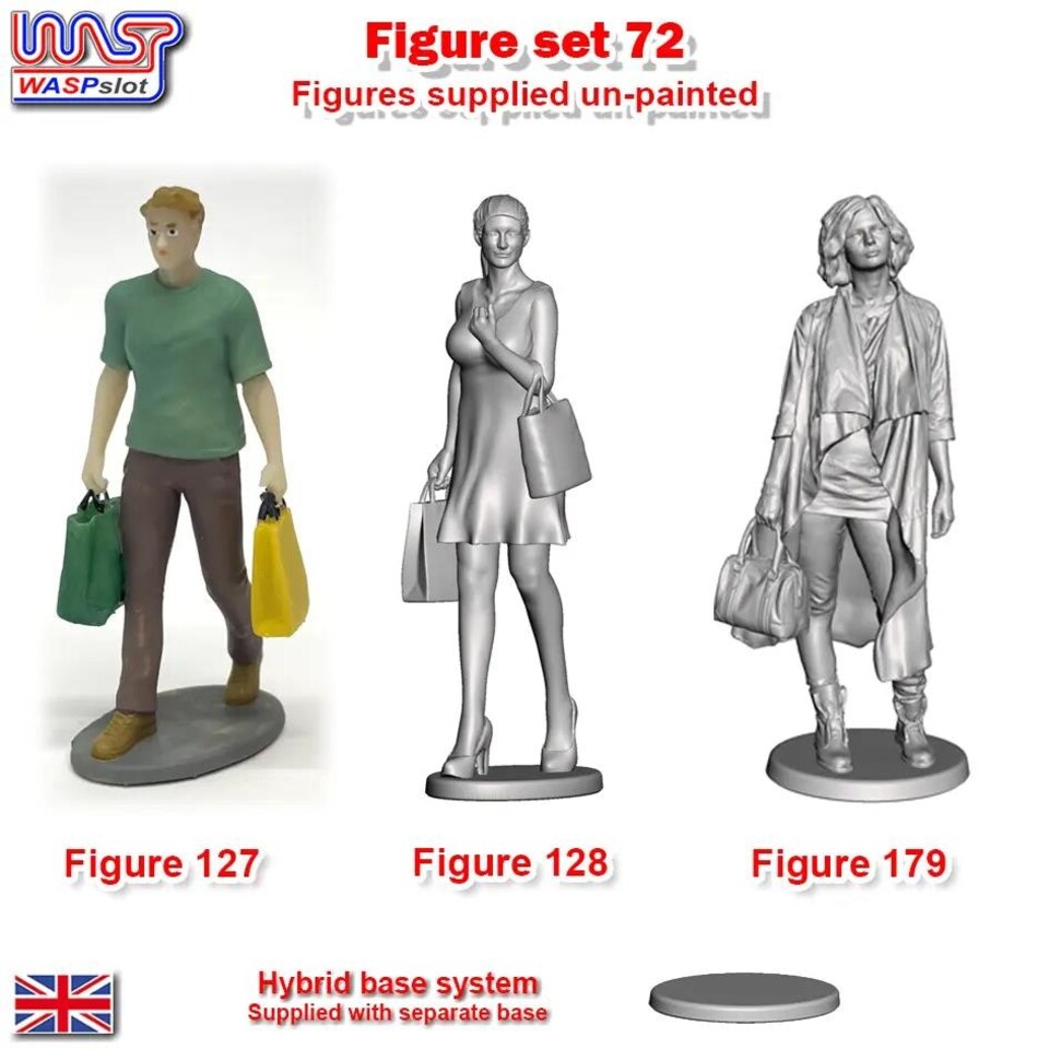 image 1 of Trackside Unpainted Figures Scenery Display 3 x Shopping Set 72 New 1:32 WASP