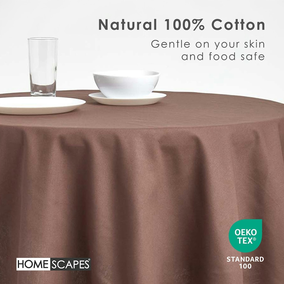 image 1 of Homescapes Chocolate Brown Cotton Round Tablecloth - 178 cm Brown