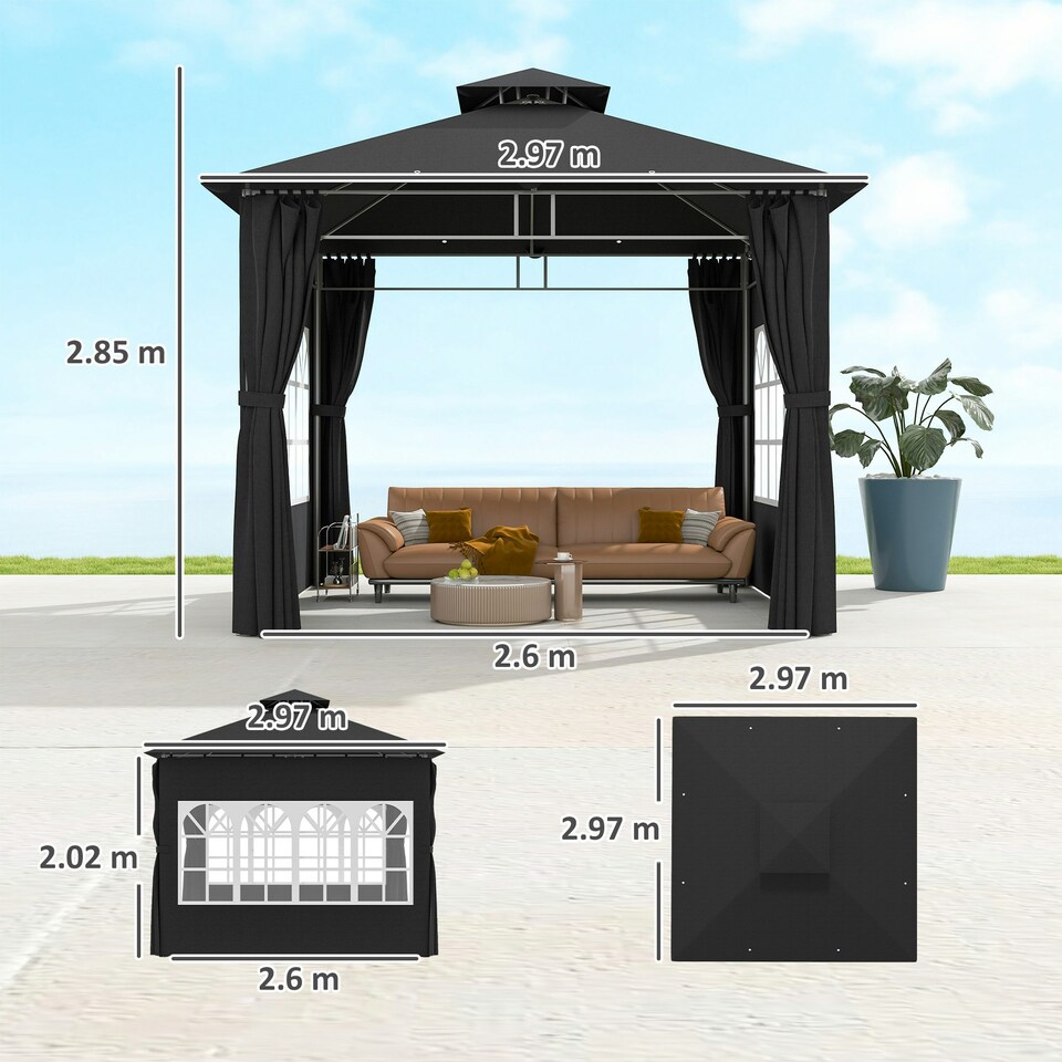 image 1 of Outsunny 3 x 3 m Garden Gazebo, Outdoor Gazebo Canopy Shelter, Black