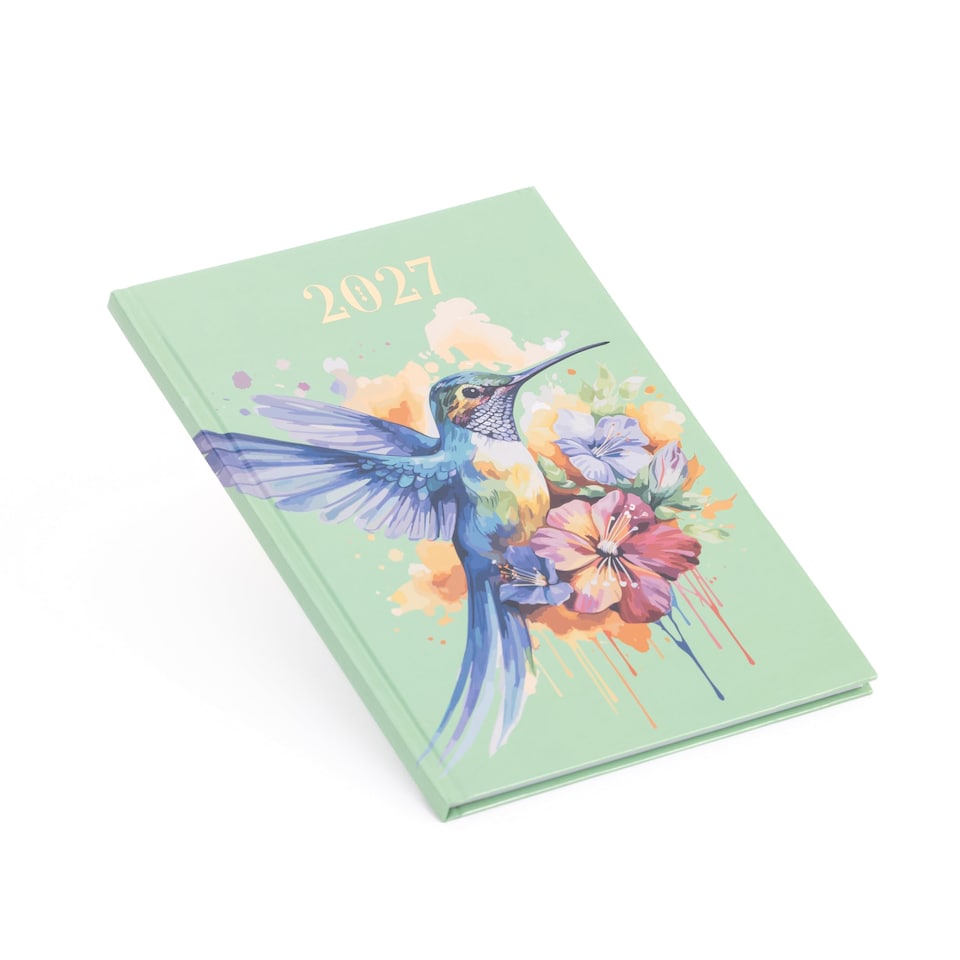 image 1 of 2027 Diary A5 Week to View - Beautiful Hummingbird Hardback Planner with Ribbon Bookmark - Runs January 2027 to December 2027 (Bird)