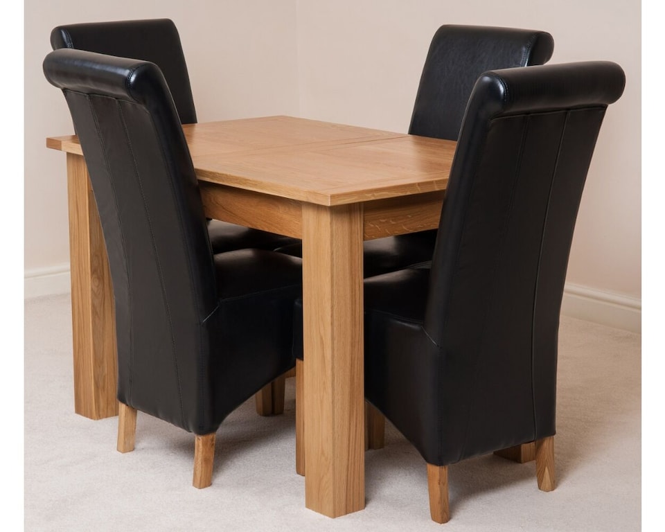 image 1 of Hampton 120-160cm Oak Extending Dining Table and 4 Montana Leather Chairs | Black | Black