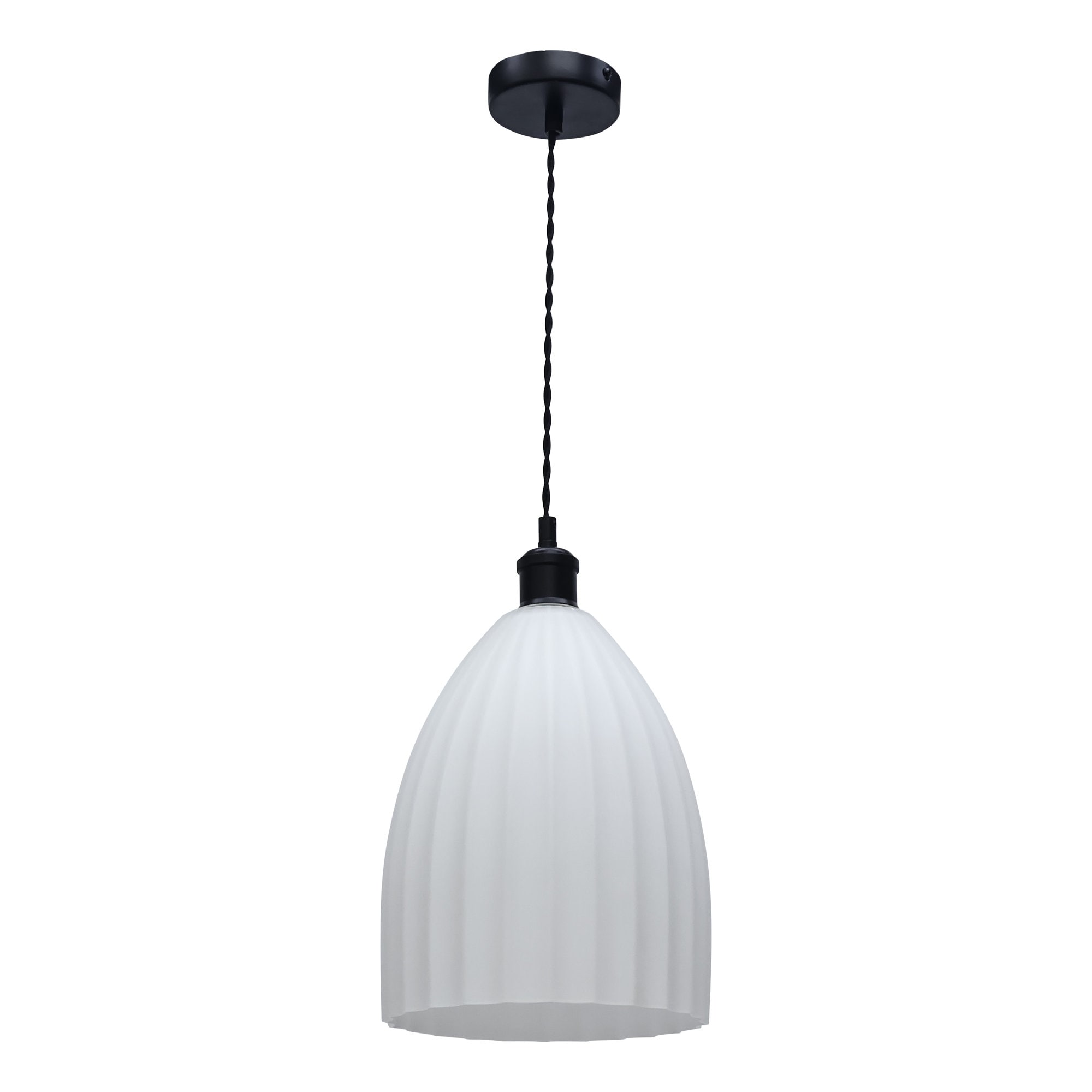 First Choice Lighting Hayes Black with White Fluted Glass Pendant Light