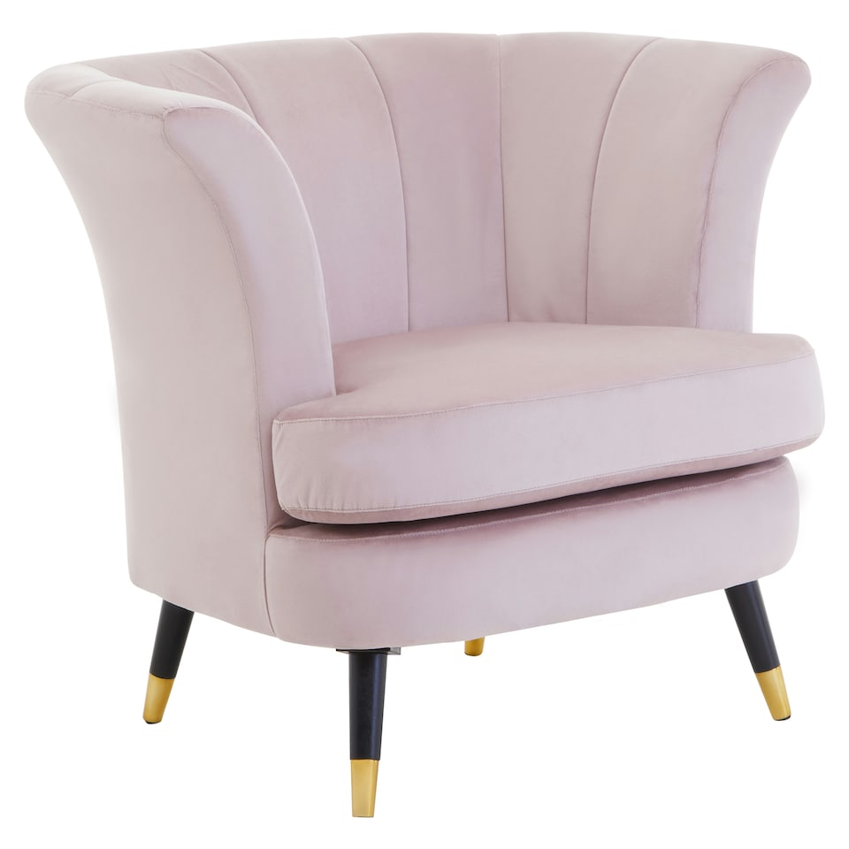 image 1 of Interiors by Premier Dusty Pink Velvet Scalloped Chair, Long-lasting Scallop Chair Velvet, Body Supportive Scalloped Armchair