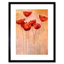 Red Tulips Flowers Spring Nature Painting 9x7" Black Framed Wall Art Print