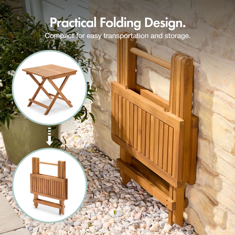 Vonhaus Hudson Adirondack Folding Garden Side Table with Teak Oil