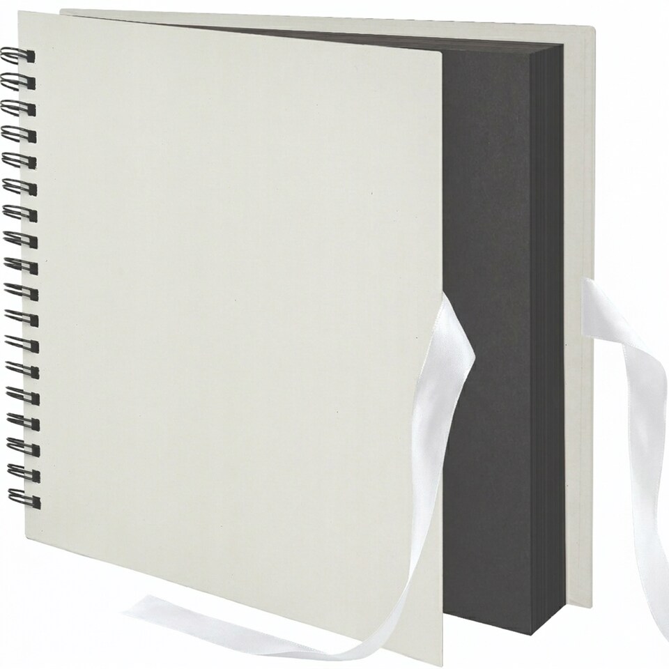 image 1 of ARPAN Spiral Bound Scrapbook Album – 50 Sheets / 100 Pages, 200 GSM Thick Paper – DIY Photo Album Memory Book with Ribbon Closure (26 x 25.5 cm) for Wedding, Baby, Travel, Artwork & Scrapbooking
