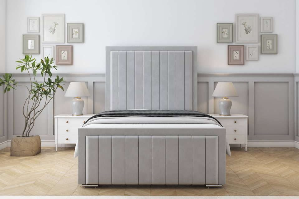 image 1 of Sloomy Richmond Silver Plush Bed Frame With Mattress With 50" Upholstered Headboard 4'6 Double