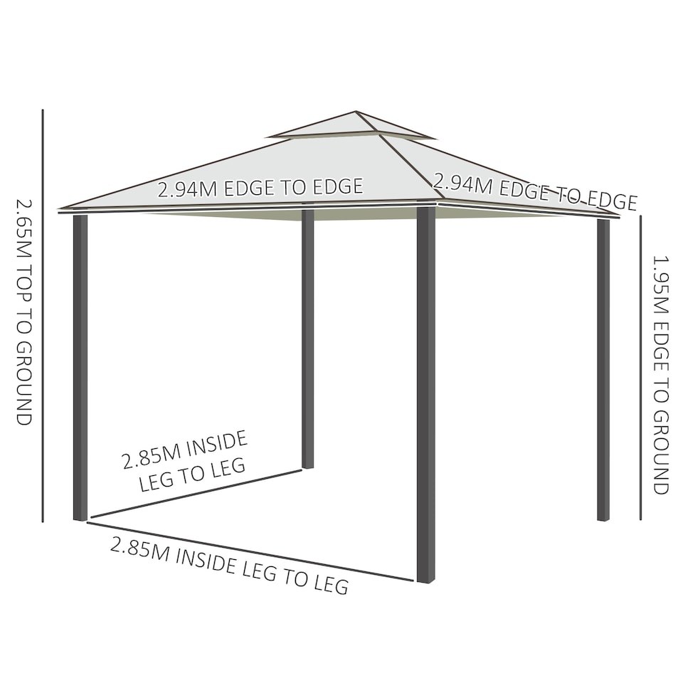image 1 of Outsunny 3 x 3 m Metal Gazebo Garden Pavillion Double Roof Outdoor Canopy Shelter with Mesh Sidewalls Cream White