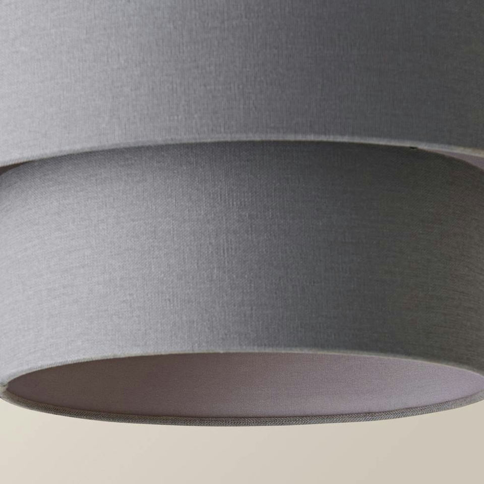 image 1 of ValueLights Jodie Two Tier Grey Linen Drum Lamp Shade and Bulb Grey