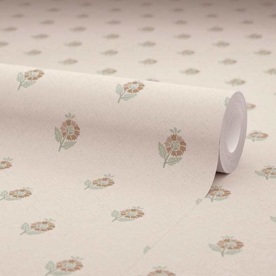 image 1 of Ditsy Posy Wallpaper in Vintage Pink and Sage Multi