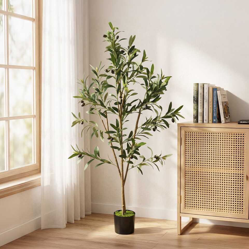 image 1 of HOMCOM 120 cm Decorative Artificial Plant, Silk Olive Tree with 303 Leaves