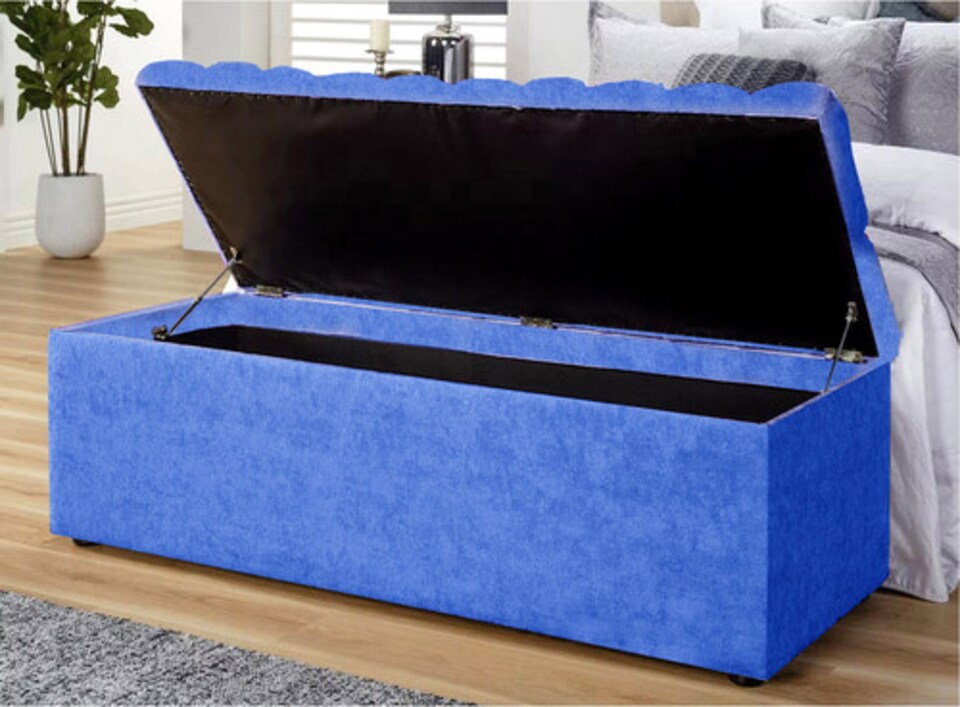 image 1 of 180cm Chesterfield Ottoman Storage Box -Upholstered Blanket Box - Blue Naple Ottoman Bench