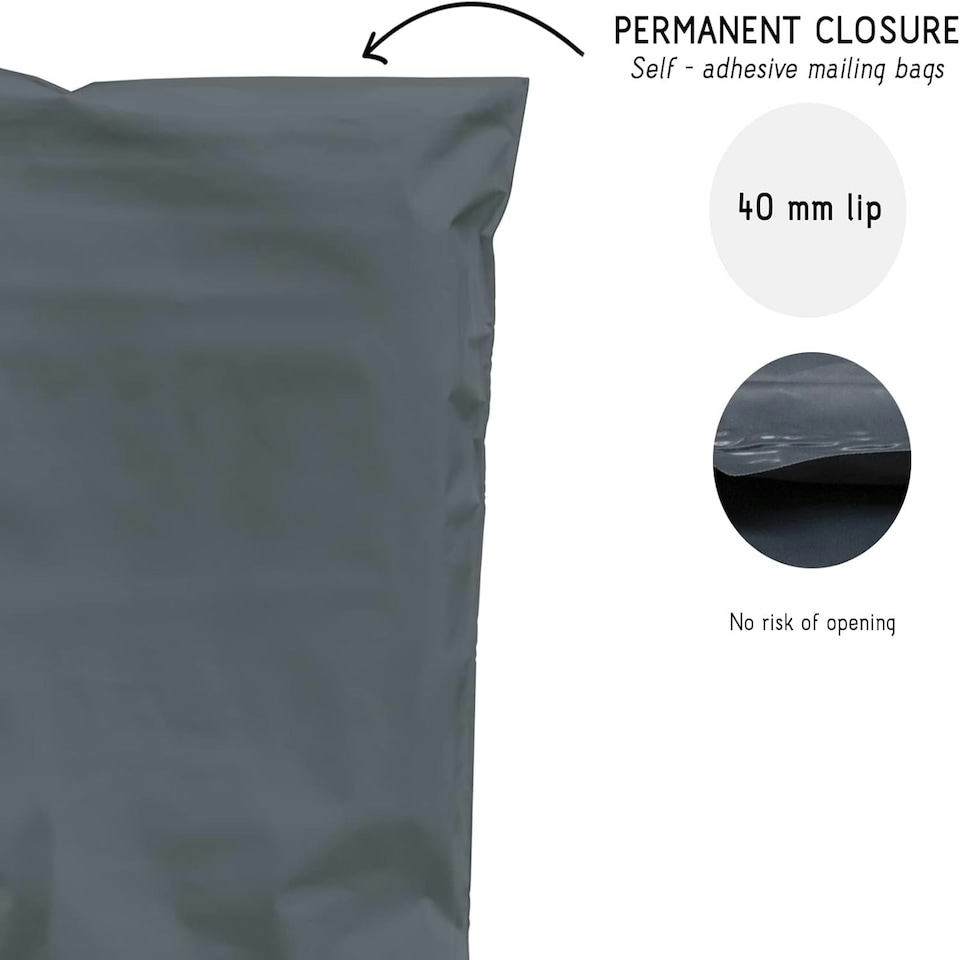 image 1 of Straame 100 Assorted Grey Postal Bags, Self-Seal, Flexible, Tear-Proof, 4 Sizes, 25 Each. Grey | DL