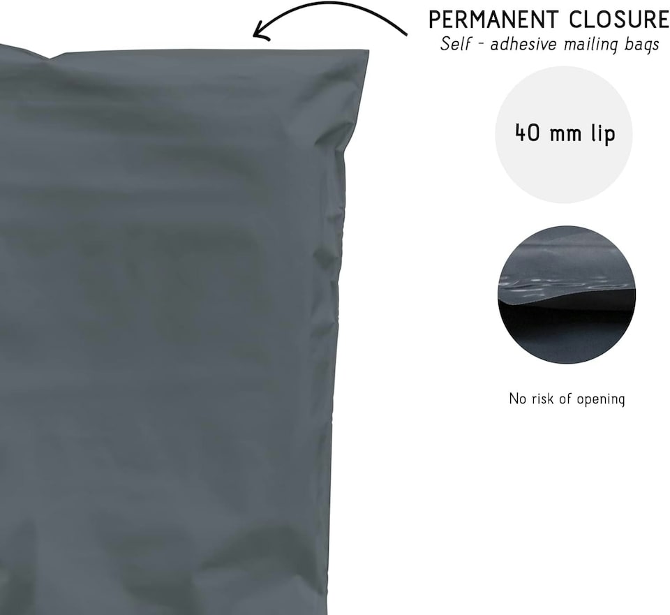 image 1 of Straame 100 Assorted Grey Postal Bags, Self-Seal, Flexible, Tear-Proof, 4 Sizes, 25 Each. | Grey | DL | 100