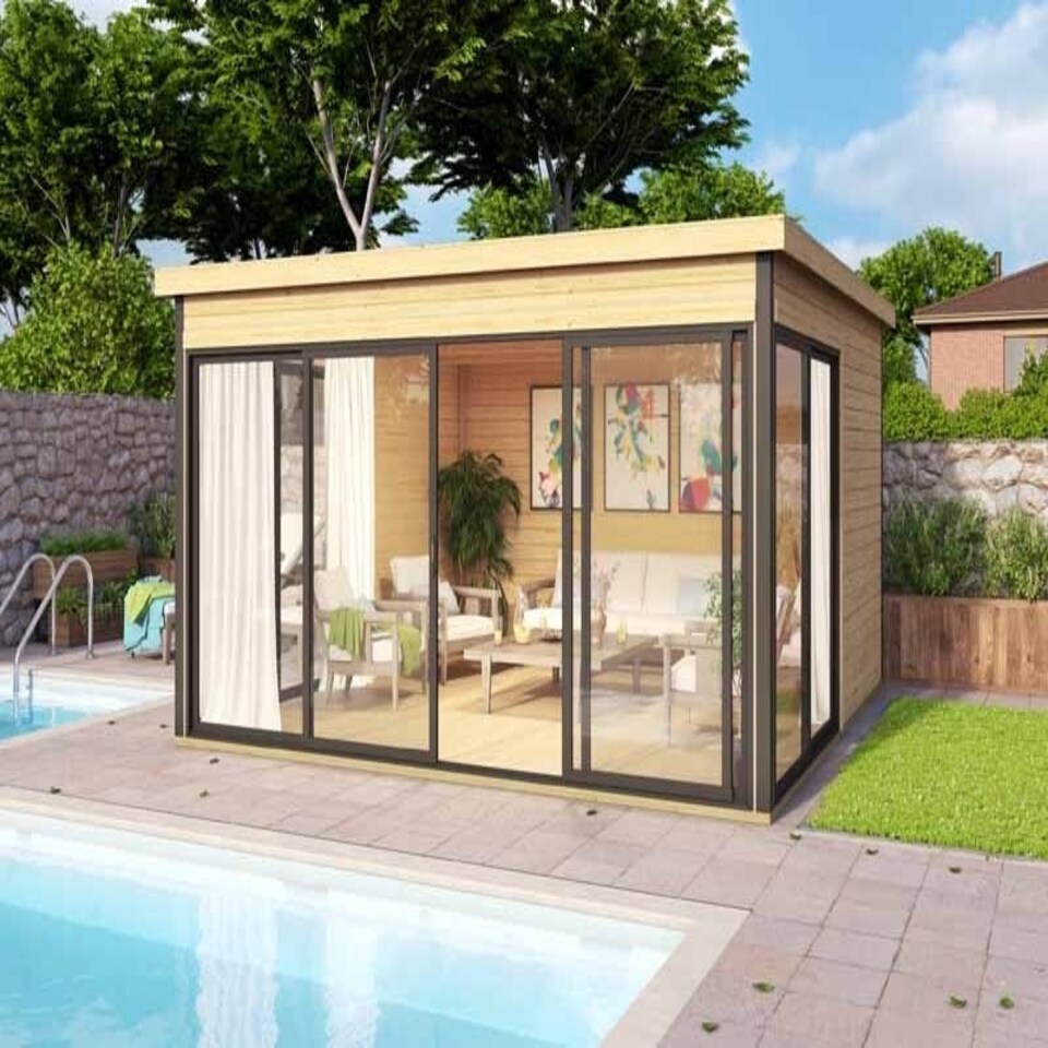 image 1 of Domeo 5 + Domeo 5 Al pack ISO-Log Cabin, Wooden Garden Room, Timber Summerhouse, Home Office - L437.6 x W437.6 x H239.4 cm Brown