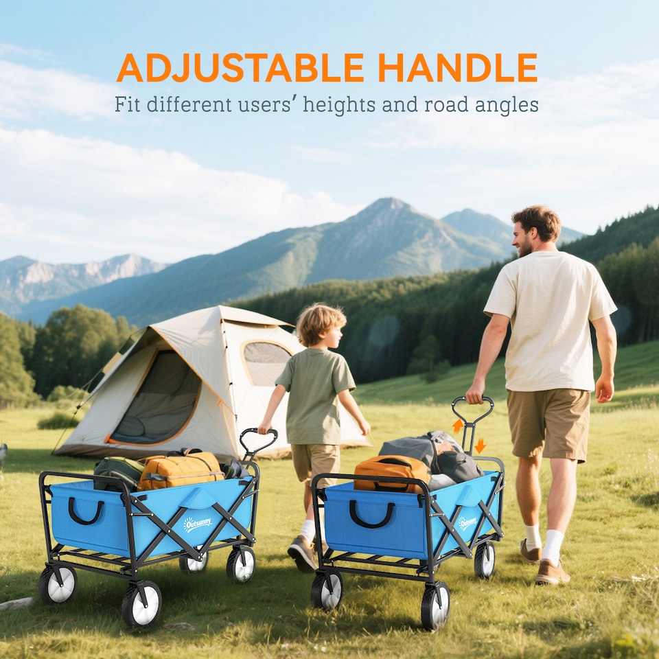 image 1 of Outsunny Folding Outdoor Storage Trolley Cart Bag Telescopic Handle Brakes Blue