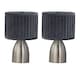 image 1 of First Choice Lighting Set of 2 Valentina Brushed Chrome Touch Lamps with Grey Pleated Velvet Shades Silver | Grey