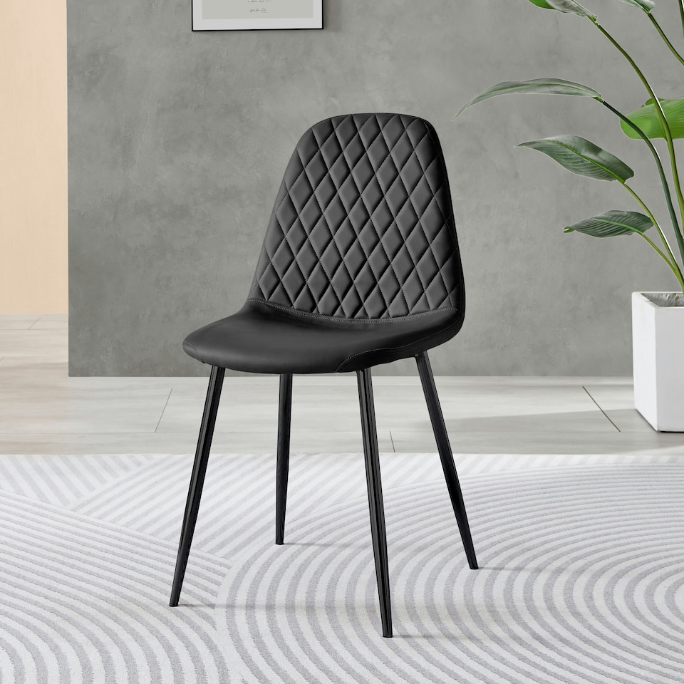 image 1 of Furniturebox 2x Corona Black Leg Black Faux Leather Dining Chair