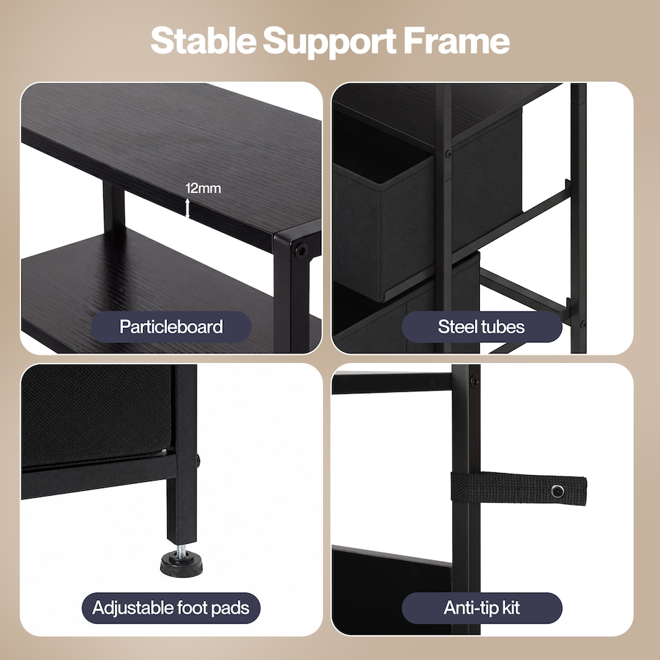 image 1 of Levede Bedside Table with Charging Station,LED Light 2 Drawers Storage Black