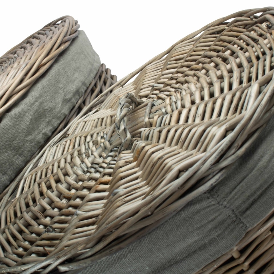 image 1 of Set of 2 Antique Wash Round Linen Basket with Grey Sage Lining | Grey | Grey