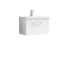Bathroom 1 Soft Close Drawer Wall Hung Vanity Unit Basin, White, 600mm | White | Gloss White | 399 x 610 x 390mm