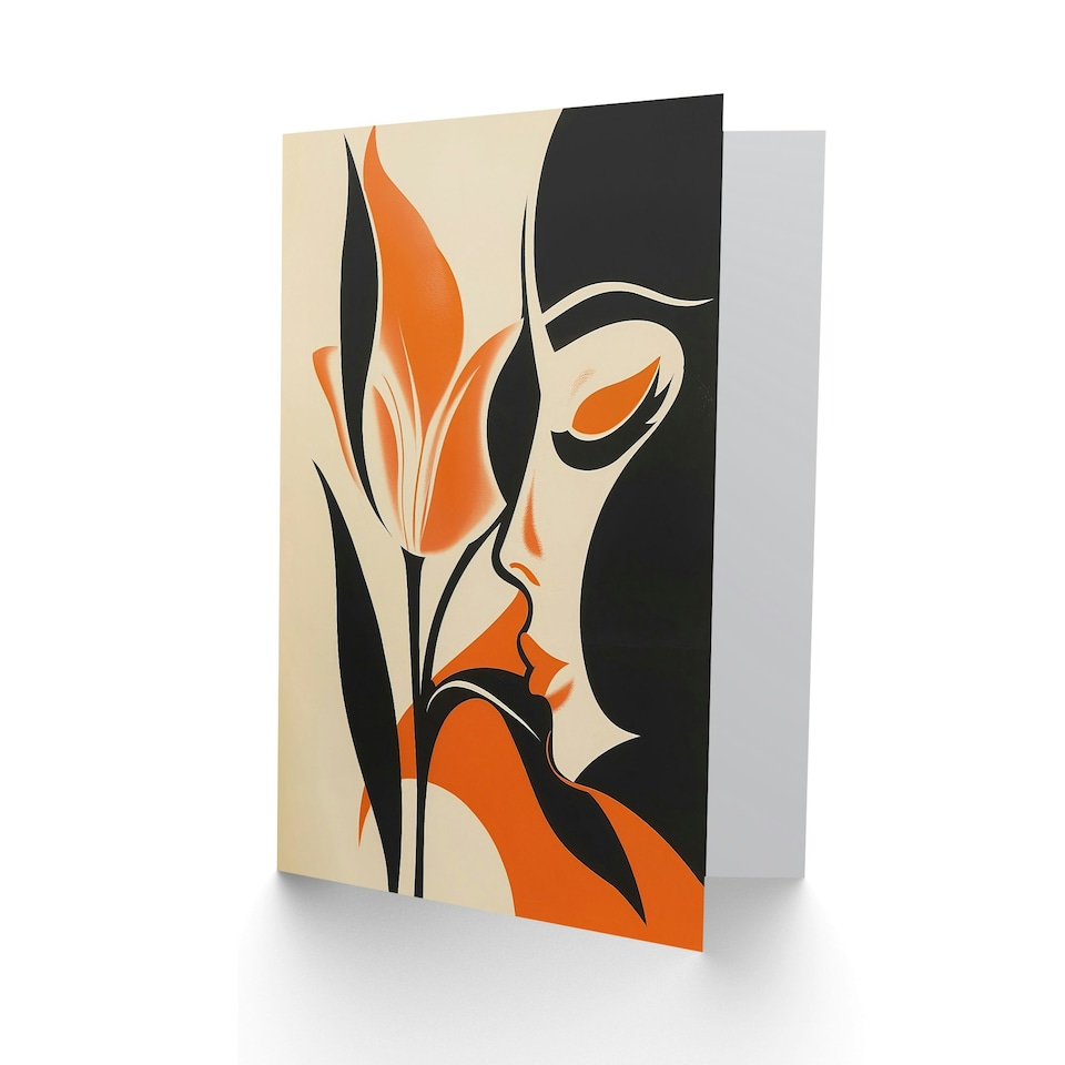 image 1 of Bold Minimal Lady Kissing Rose Flower Him Her Birthday Card