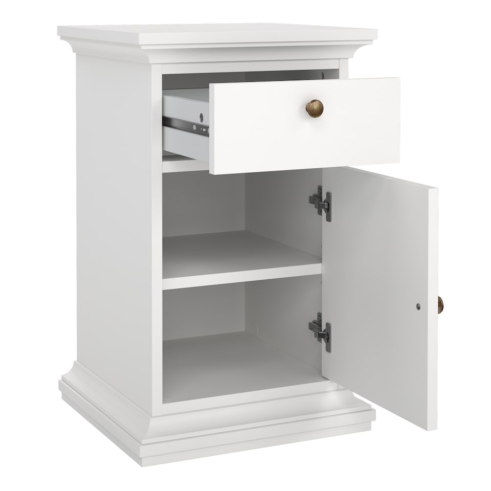 image 1 of Paris Nightstand 1 Door + 1 Drawer in White