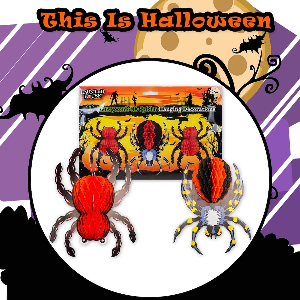 image 1 of PMS Halloween Spider Hanging Honeycomb Decorations Set of 3 - Red
