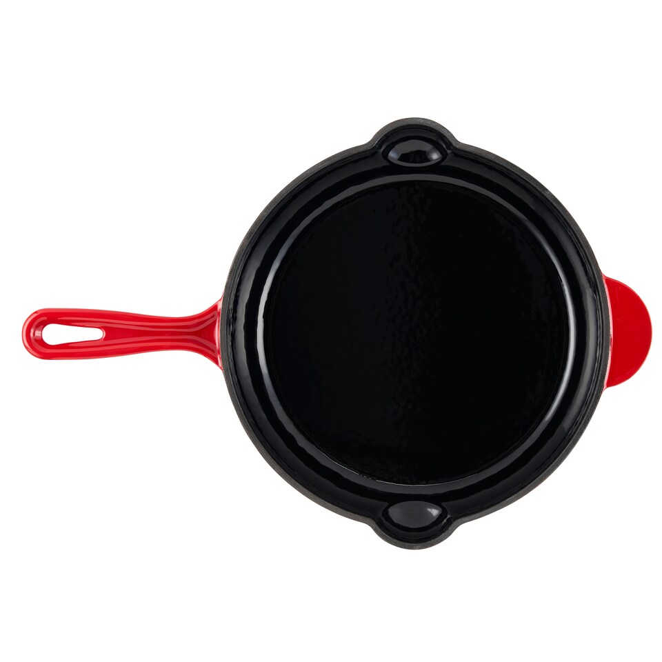 image 1 of Cooks Professional 2 Piece Cast Iron Frying Pan & Skillet Set with Enamel Interior - Oven Safe & All Hob Compatible | Red | Red