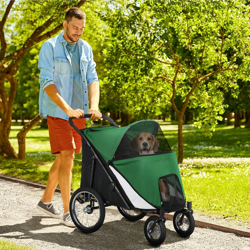 image 1 of PawHut Foldable Pet Stroller with Cushion, for M, L Dogs - Green
