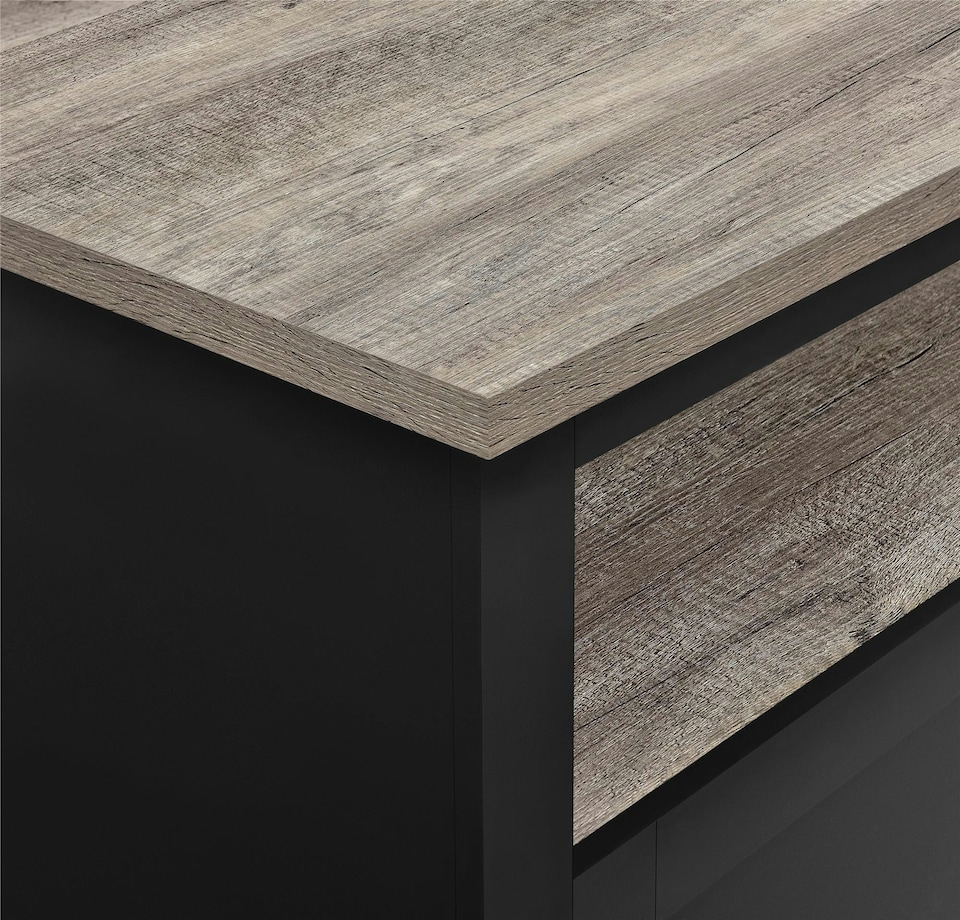 image 1 of Carver end table with 1 shelf in black / distressed woodgrain | Black | Black