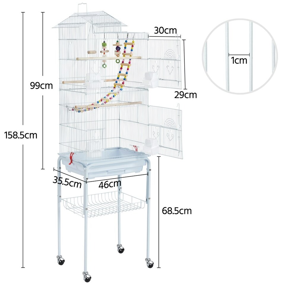 image 1 of Yaheetech 158.5 cm Tall Roof Top Birdcage with Rolling Metal Stand White