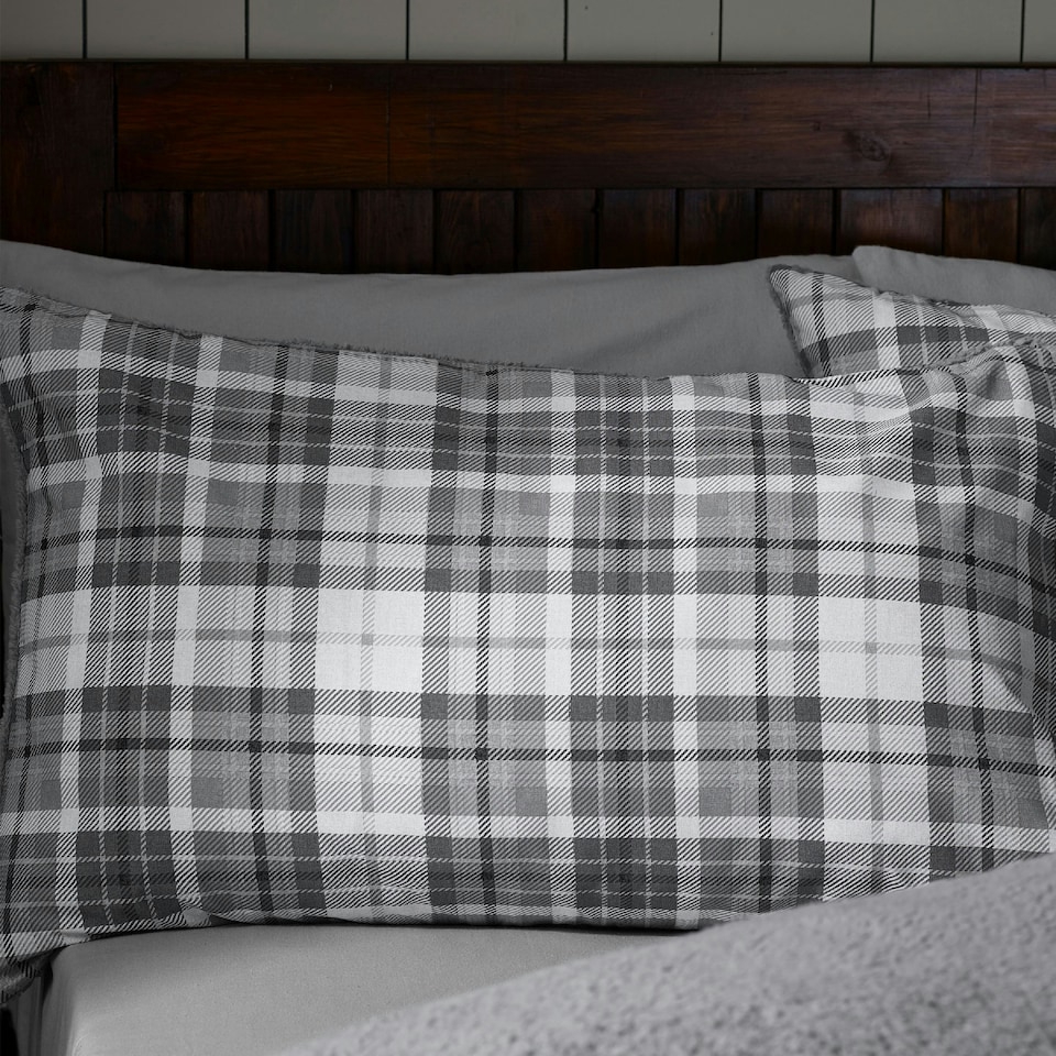 image 1 of Catherine Lansfield Cosy Sherpa Check Duvet Cover Set Grey | Grey | Super King