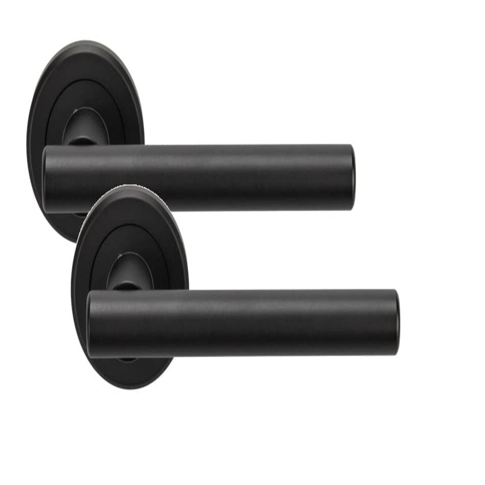 image 1 of Golden Grace 6 Pairs Straight T-Bar Door Handles on Round Rose in Matt Black Finish Black