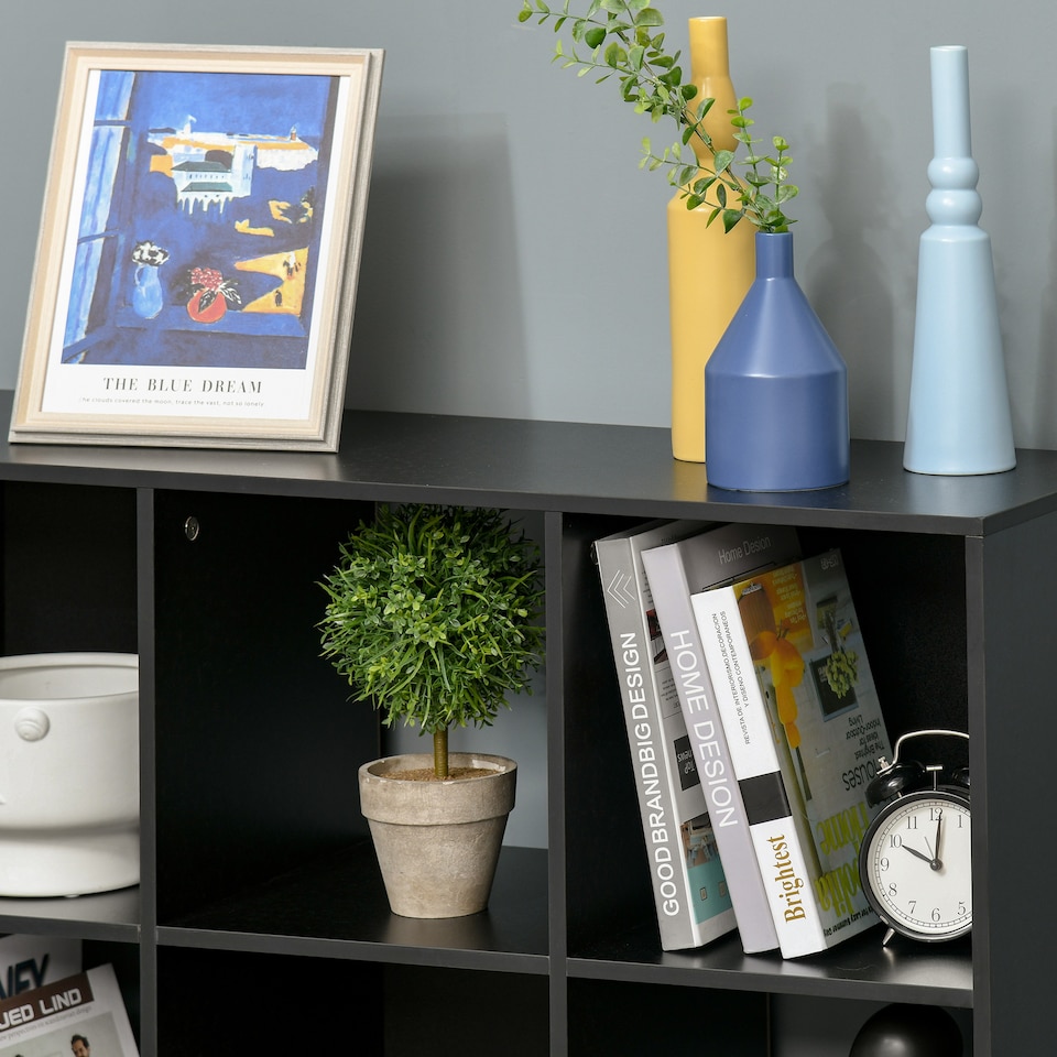 image 1 of HOMCOM 3-tier 9 Cubes Storage Unit Particle Board Cupboard Bookcase Organiser Home Office Shelves, Black
