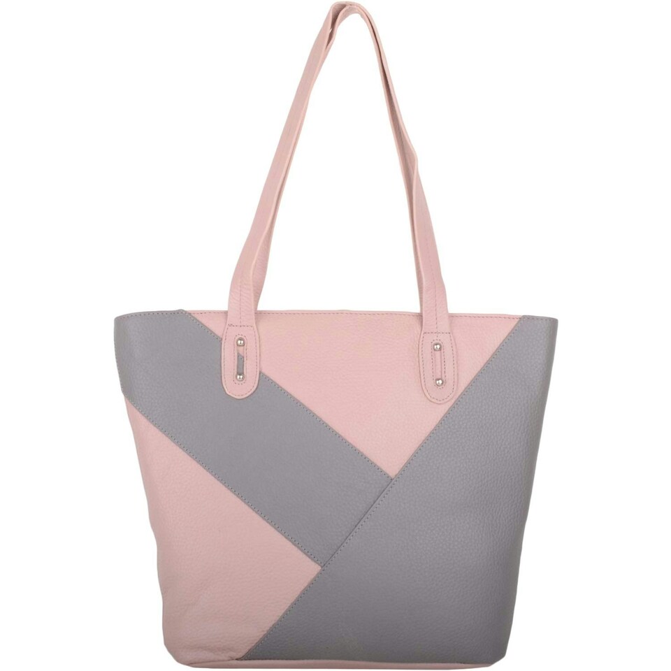 image 1 of Multi-Colour Large Genuine Leather Holiday / Beach Shoulder Bag Grey | Grey/Pink